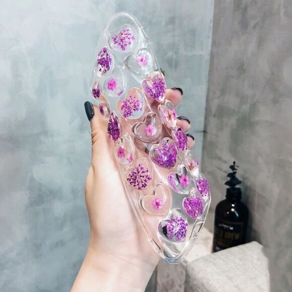 Iphone7/X Genuine real pressed flower epoxy pink purple  flexible 3D case jelly - Picture 5 of 7